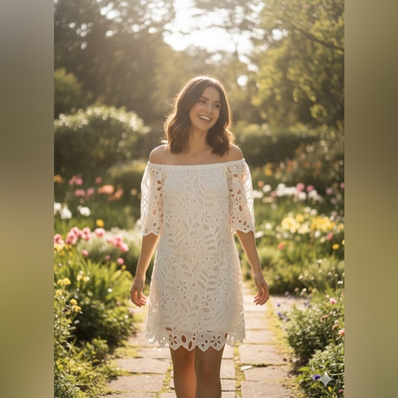 PrettyGarden Dresses & Skirts - PrettyGarden White on White Short Sleeve Dress / NWT